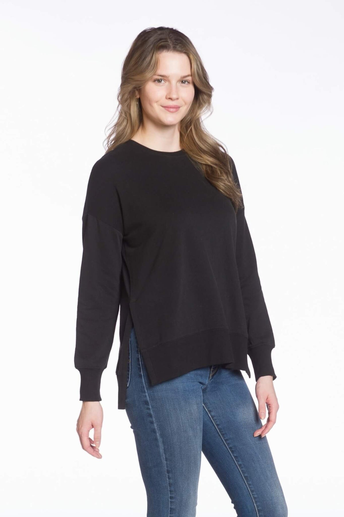 DKR Long Sleeve Crew Neck Top in Black