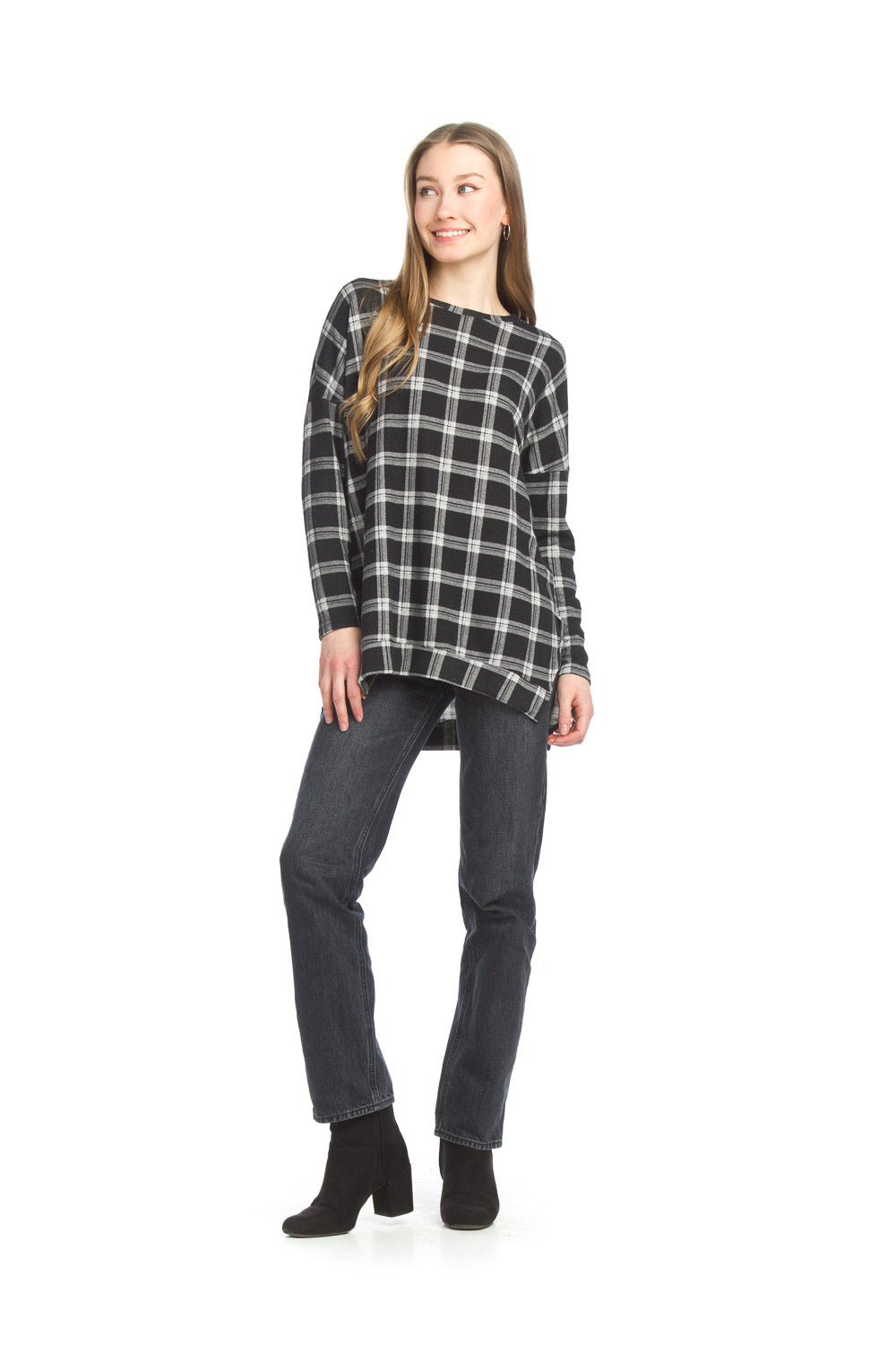 Papillon ST15216 Plaid high Low Tunic with Slit