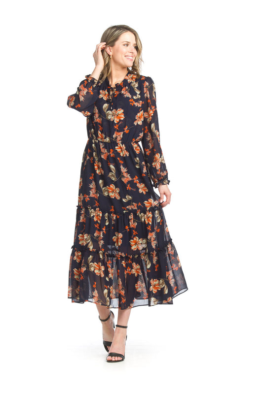 SALE Papillon PD15545 Navy Floral Georgette Maxi Dress