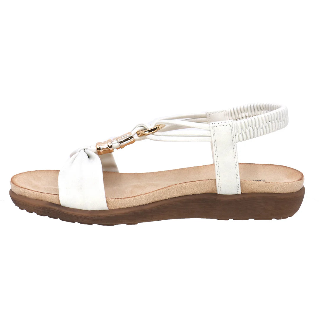 Taxi Brianna White Strapy Sandal with Gold Detail