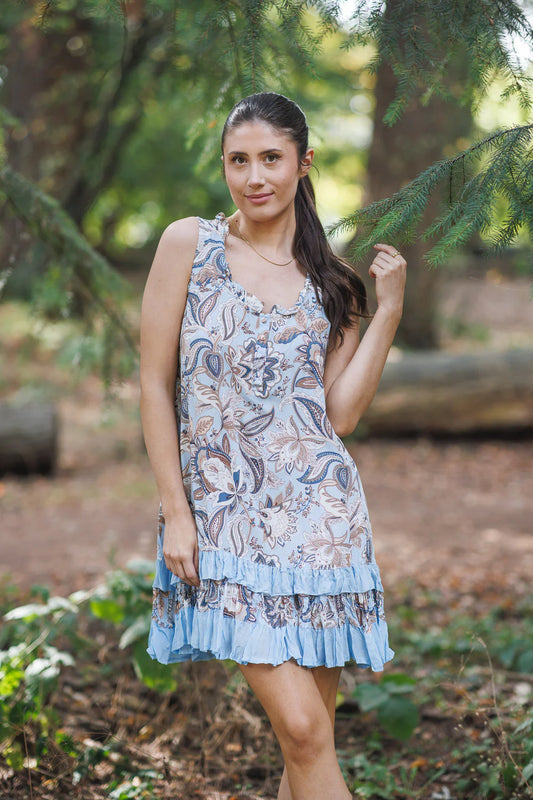 SALE Papillon PD16508 Blue Paisley Ruffle Hem Dress