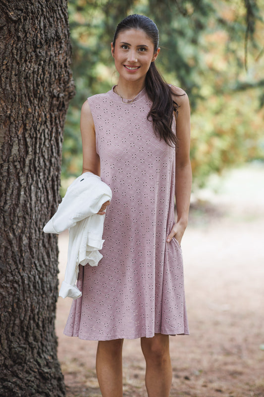SALE Papillon PD16556 Rose Stretch Eyelet Aline Dress