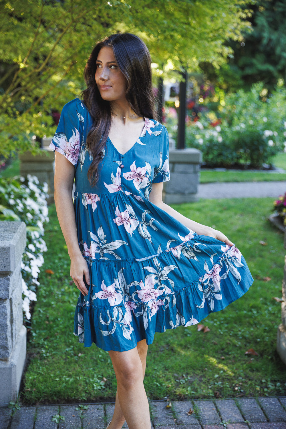 SALE Papillon PD16600 Floral Tired Button Front Dress