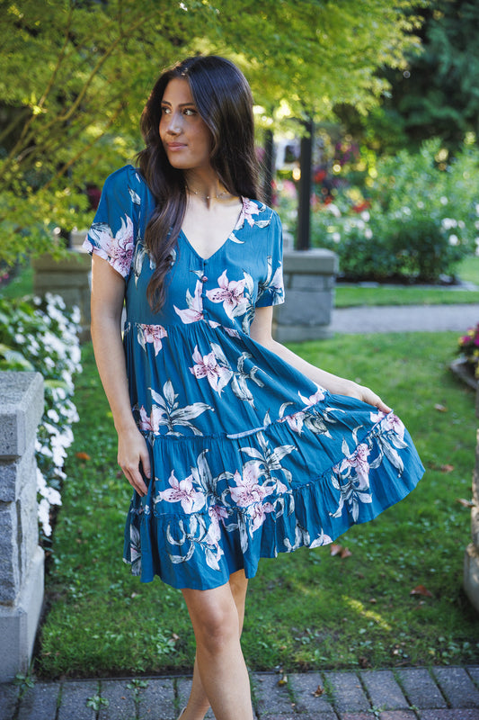 SALE Papillon PD16600 Floral Tired Button Front Dress