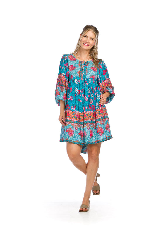 Papillon PD16668 Turquoise Floral Boho Dress with Pockets