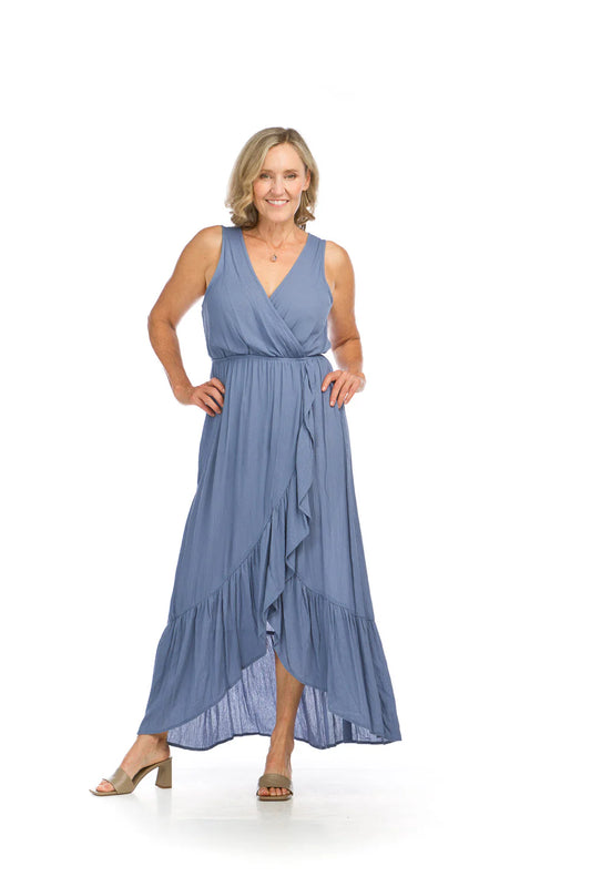 SALE Papillon PD16690 Vinatge Crinkle Ruffle Trim Maxi Dress