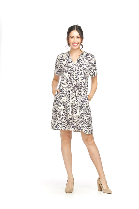 Papillon PD18541 Navy Short Sleeve Tiered Spotted Dress