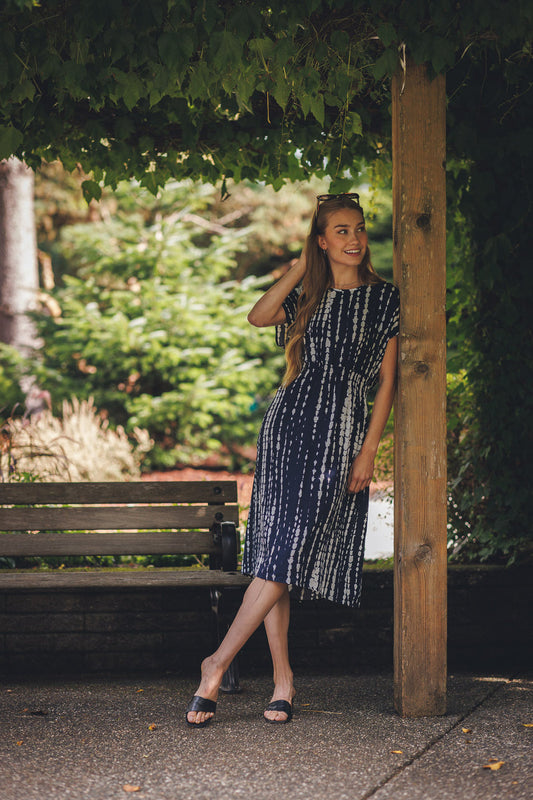 Papillon PD18628 Navy Short Sleeve Striped Dress