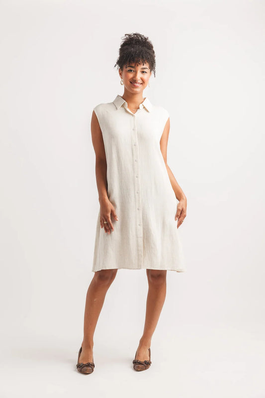 Papillon PD20527 Linen Blend Collared Shirt Dress