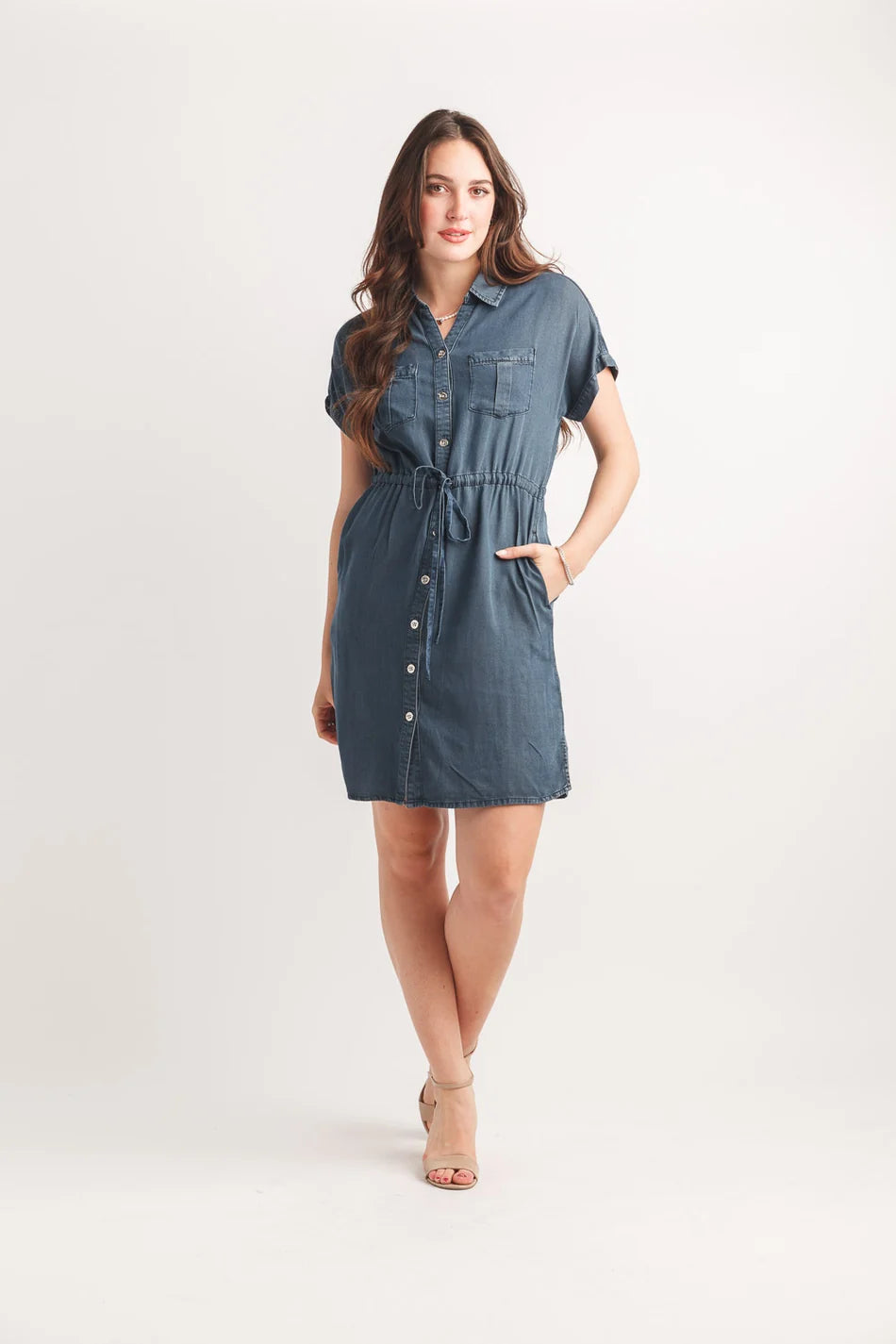 SALE Papillon PD20544 Dark Denim Collared T-Shirt Dress