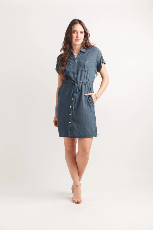 SALE Papillon PD20544 Dark Denim Collared T-Shirt Dress
