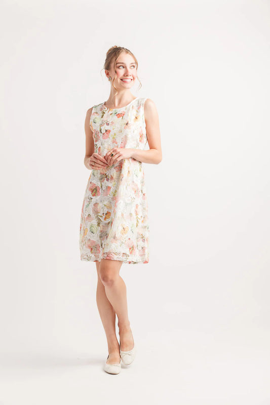 Papillon PD20554 Floral Lace Shift Dress with Back Zip