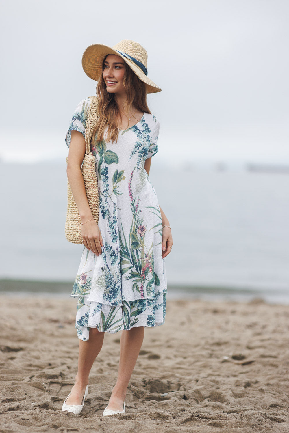 Papillon PD20569 Garden Print Short Sleeve Bias Cut Layered Dress