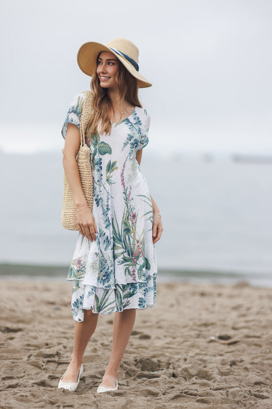 Papillon PD20569 Garden Print Short Sleeve Bias Cut Layered Dress