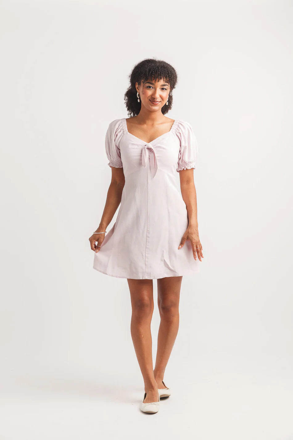 Papillon PD20635 Lilac V Neck Midi Dress with Pockets and Smocked Waist Off the Shoulder