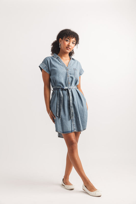 Papillon PD20654 Denim Short Sleeve Dress