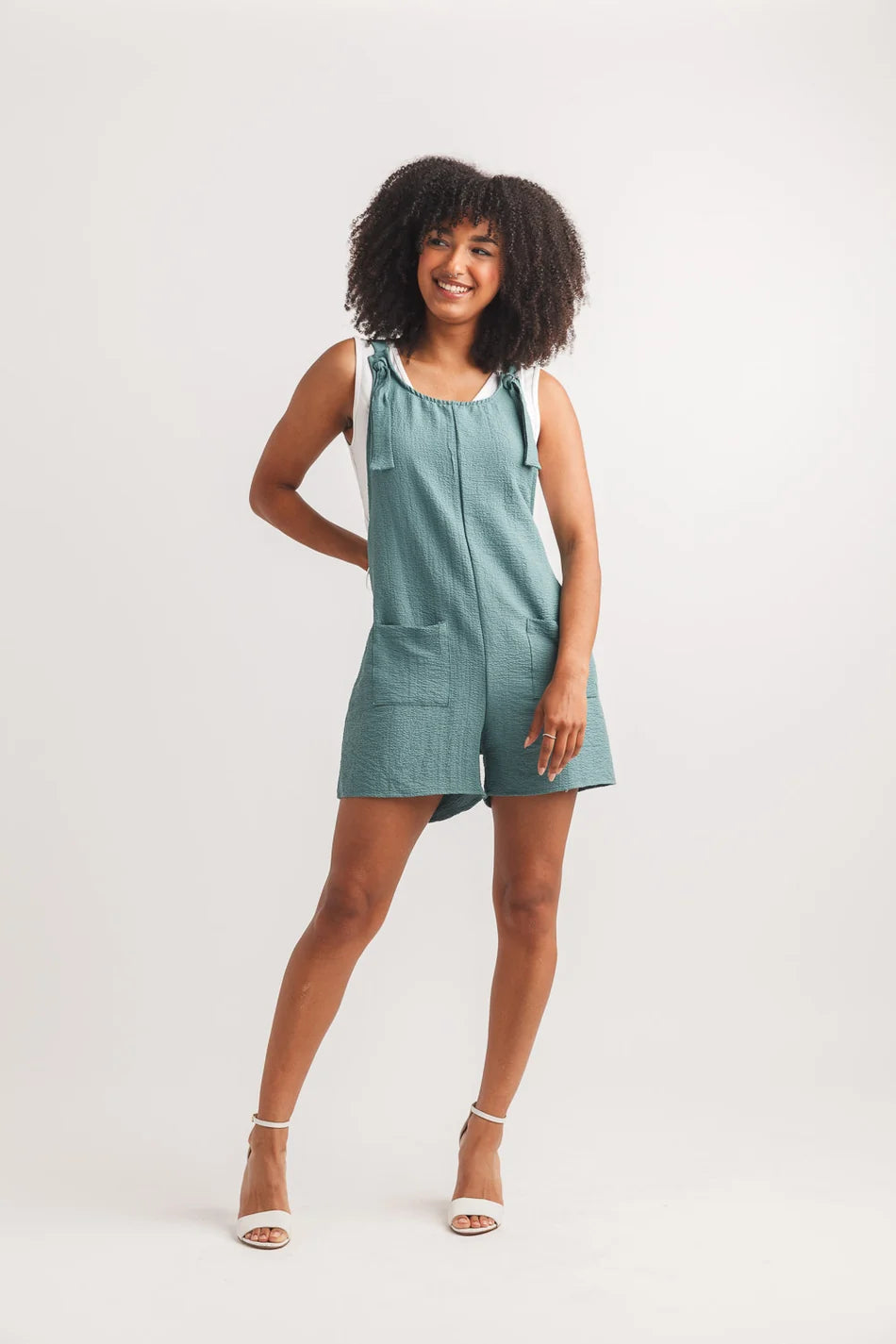 SALE Papillon PP20802 Emerald Tie Detail Romper With Pockets