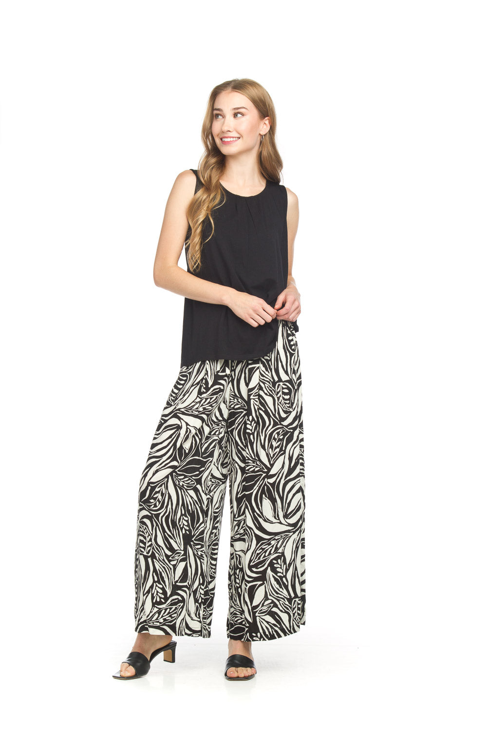 Papillon PP18835 Black and White Printed Elastic Waist Pants