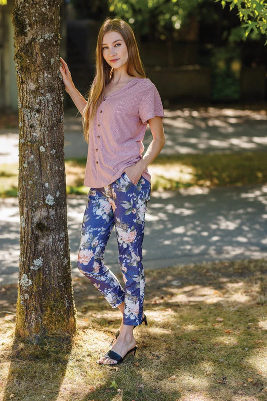 SALE Papillon PP14825 Blue Floral Print Stretch Pants