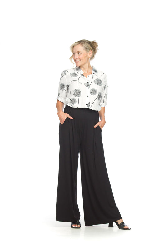 Papillon PP14808 Black Stretch Bamboo Wide Leg Pants with Pockets