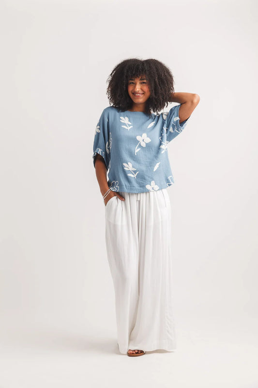 Papillon PP20832 White Wide Leg Pant with Elastic Waist