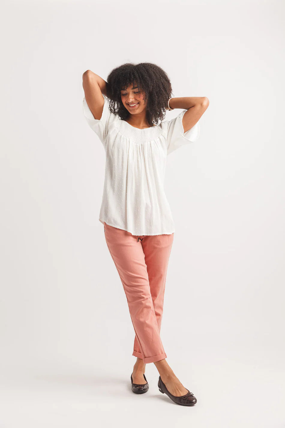 Papillon PT20080 White Swiss Dot Off The Shoulder Bell Sleeve Blouse