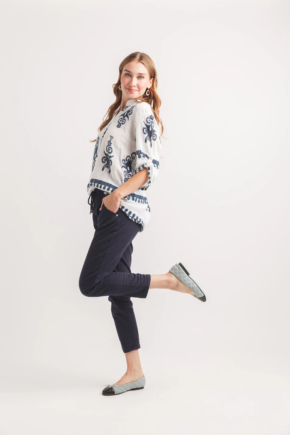 SALE Papillon PT20081 Ikat Look Printed Henley Top
