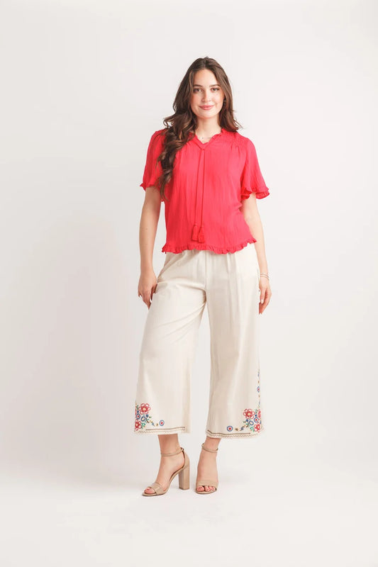 SALE Papillon PT-20104 Red Short Sleeve Ruffle Top