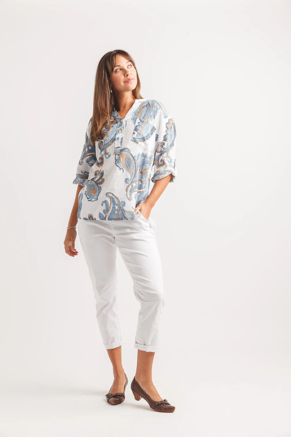 SALE Papillon PT20106 Paisley Printed Henley Top