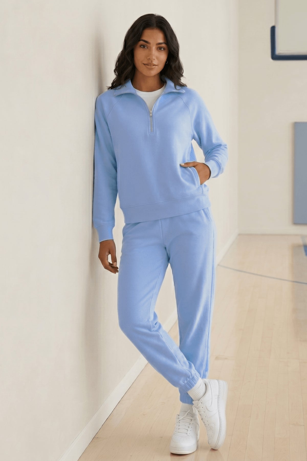 DKR Blue Long Sleeve 1/4 Zip Top with Collar and Pockets