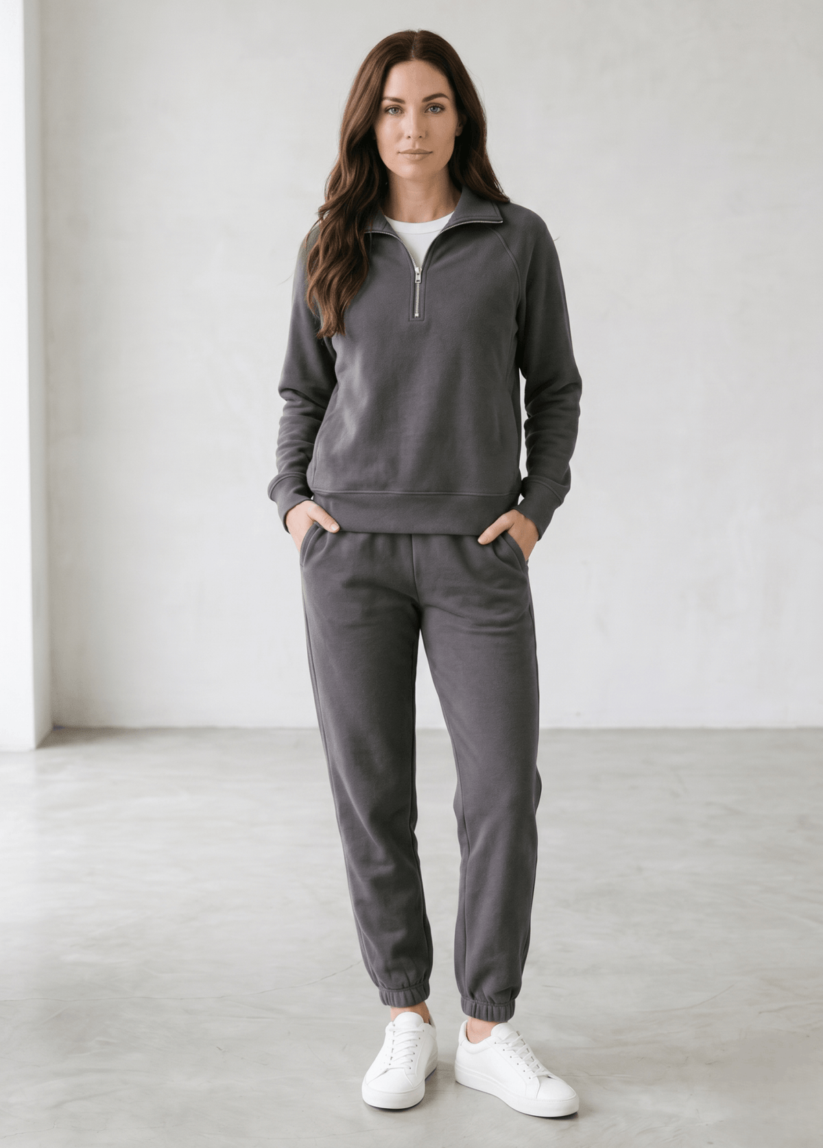 DKR Graphite Long Sleeve 1/4 Zip Top with Collar and Pockets