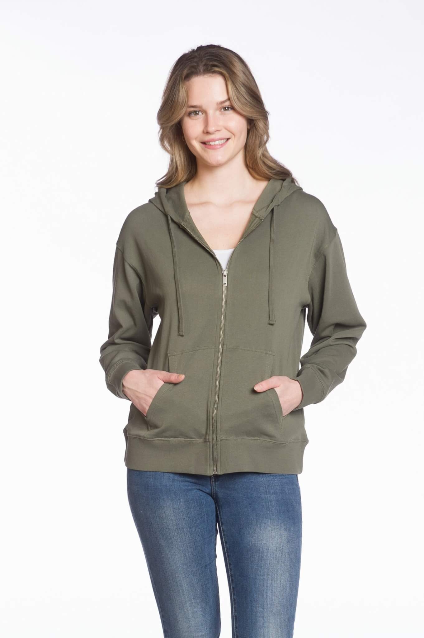 DKR Long Sleeve Full Zip Hooded Jacket with Pockets in Army