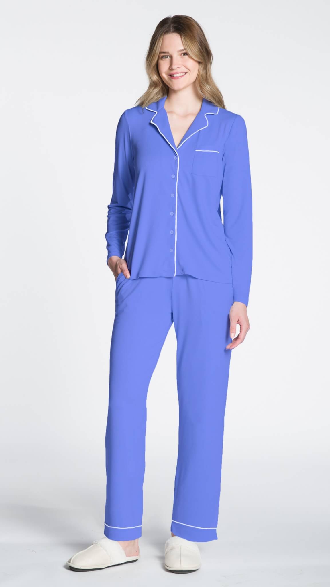 Long Sleeve Button up PJ Set in Periwinkle