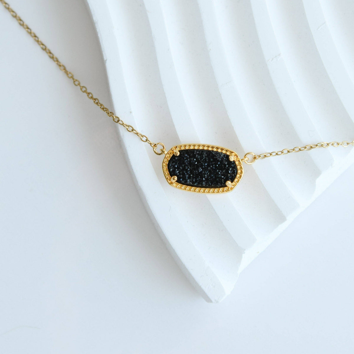 Sofia Necklace: Gold / Black Druzy