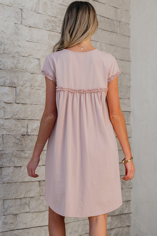 IG Blush Frilled Trim Loose Fit Mini Dress
