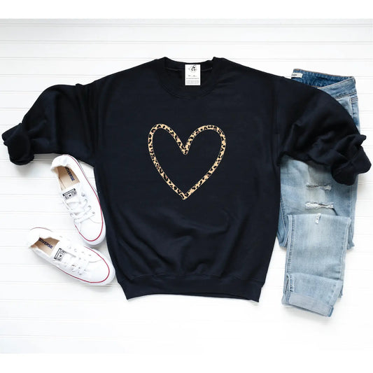 Big  Leopard Heart Cozy Crew Neck