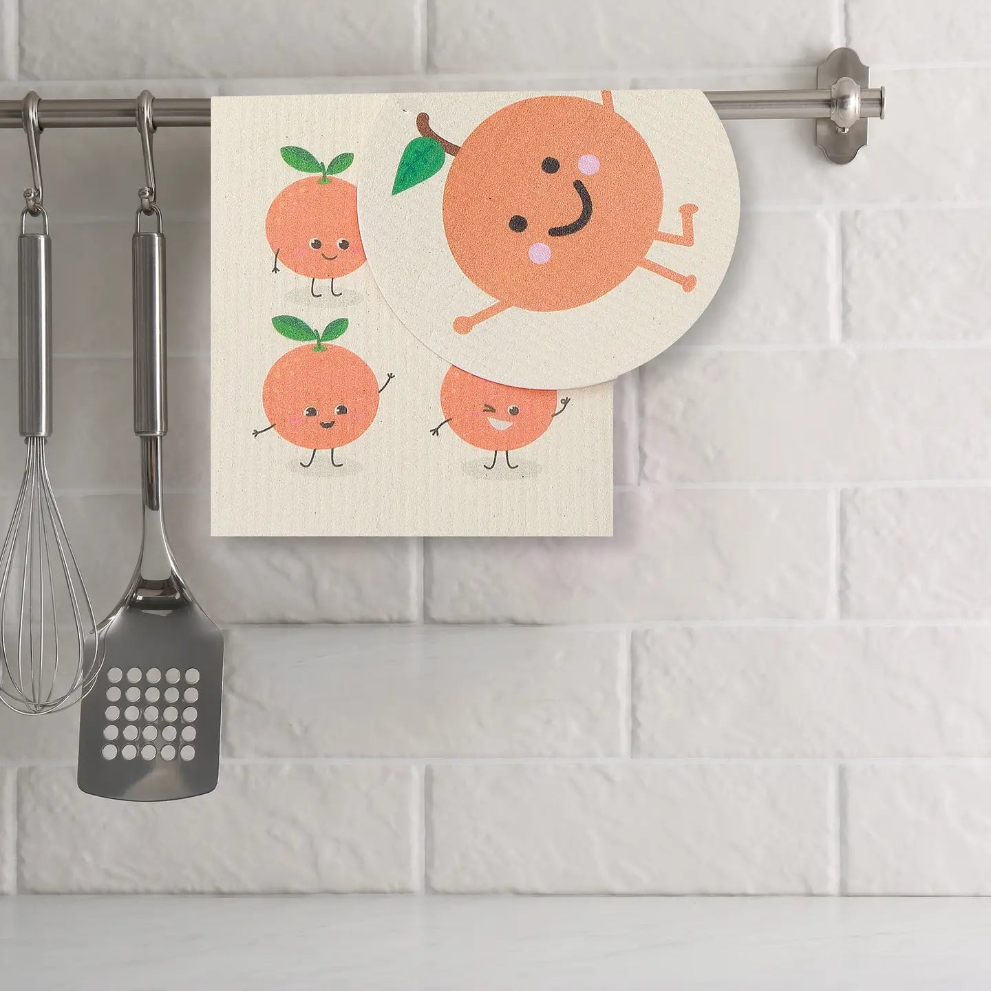 Swedish Circle & Square Dish Cloth 2Pc Orange