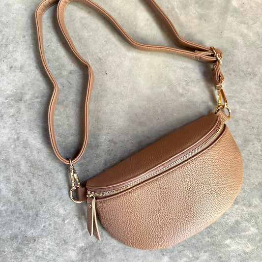 Crossbody handbag tan leather purse bum bag