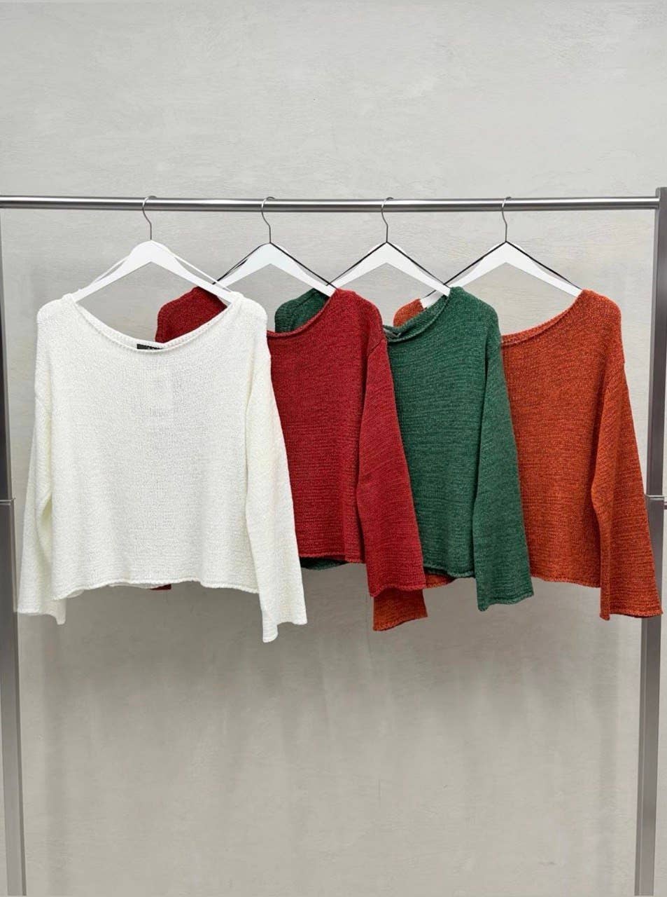 Lightweight Knit Boatneck Fall Sweater: Rust