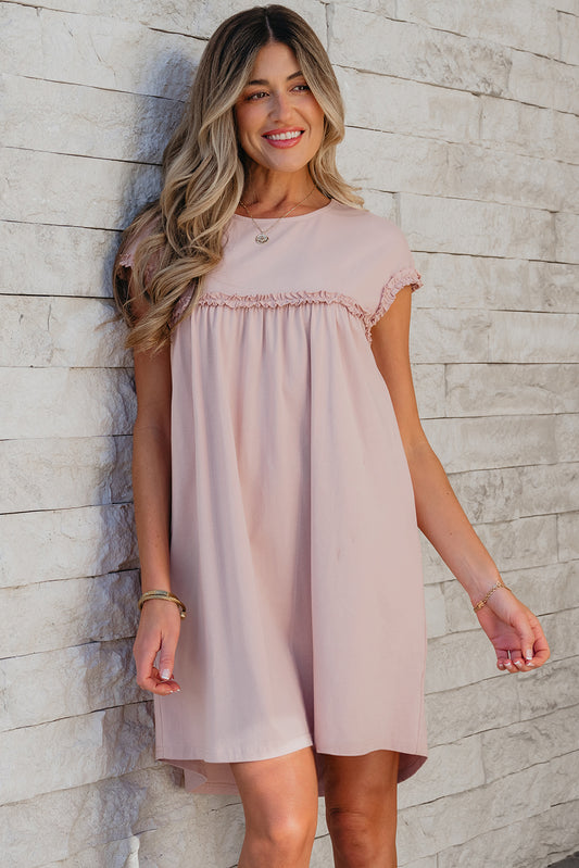 IG Blush Frilled Trim Loose Fit Mini Dress