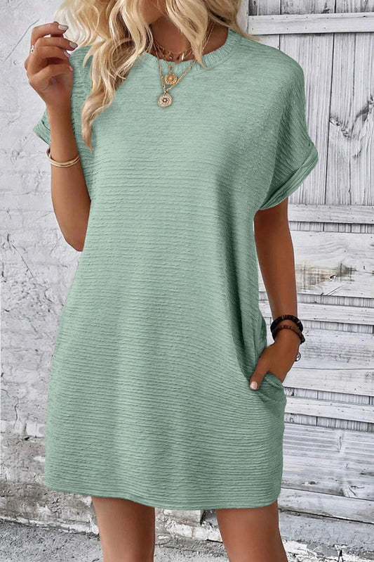 IG Grass Green Textured Crinkle Mini T-Shirt Dress
