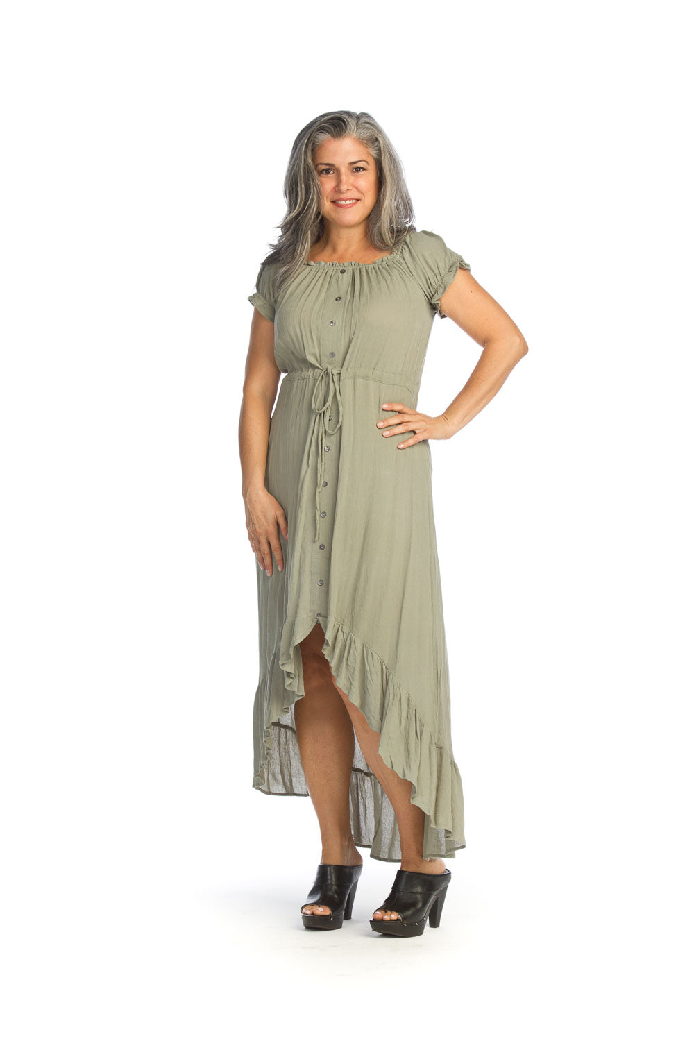 SALE Papillon PD14590 Sage OTS Short Sleeve High Low Maxi Dress