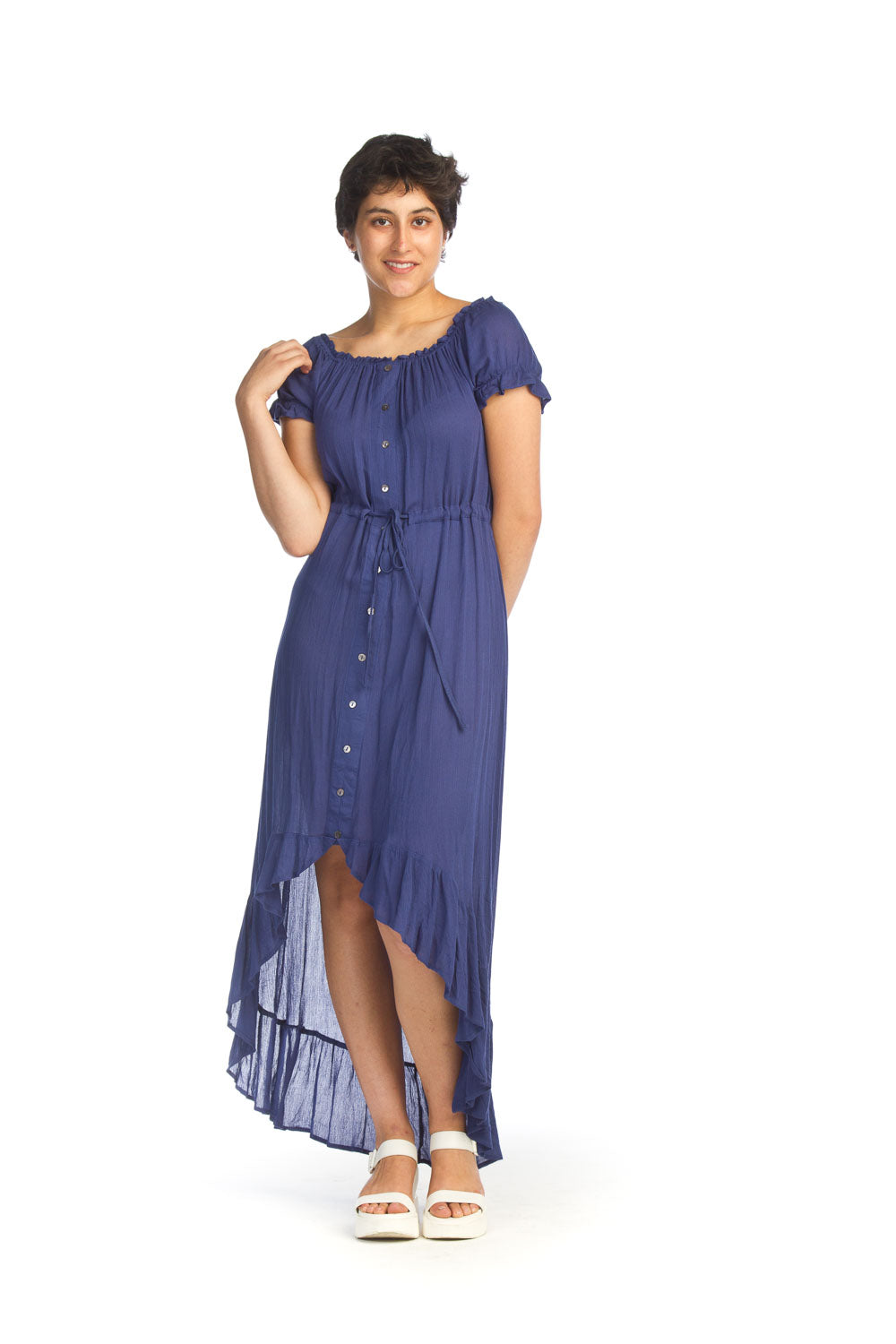 SALE Papillon PD14590 Blue OTS Short Sleeve High Low Maxi Dress