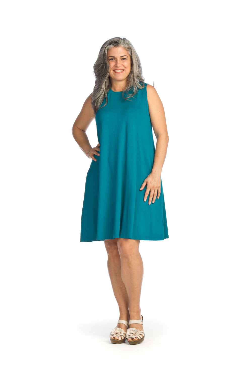 Papillon PD14518 Teal Aline Bamboo Dress with Pockets