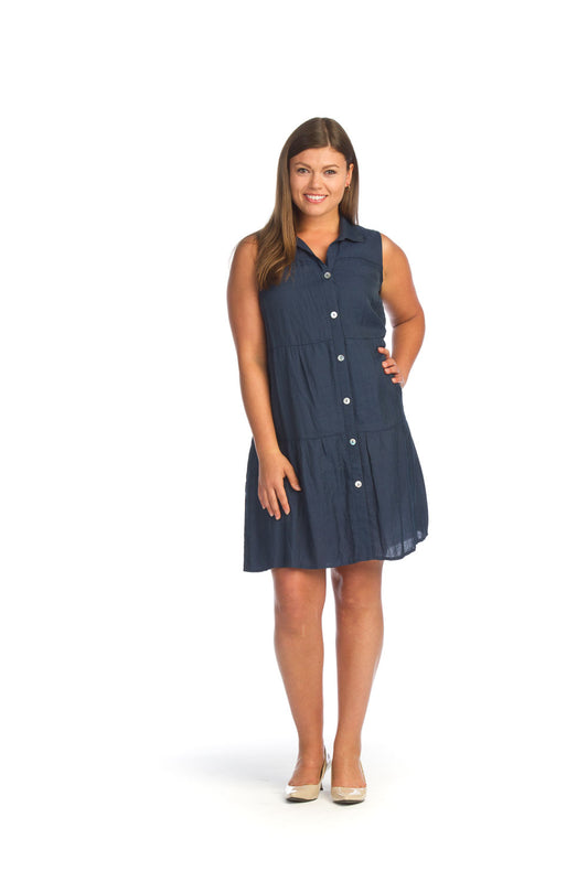 Papillon PD14533 Navy Button Front Aline Dobby Dress