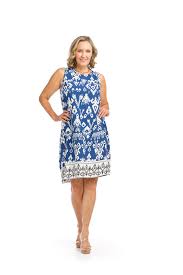 SALE Papillon PD16624 Blue Border Print Dress with Back Zipper