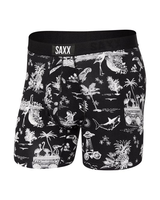 SAXX Ultra Super Soft Fly Boxer Brief in Black Astro Surf and Turf