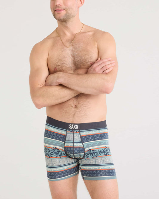SAXX Ultra Super Soft Fly Boxer Brief in Beach Shack Stripe-Teal