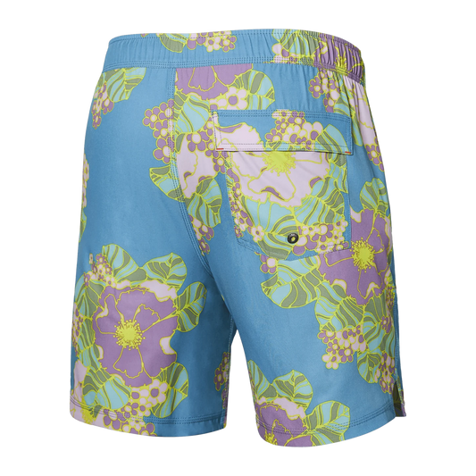 SAXX OH BUOY STRETCH VOLLEY Swim Shorts 7" / Big Bloom- Washed Blue