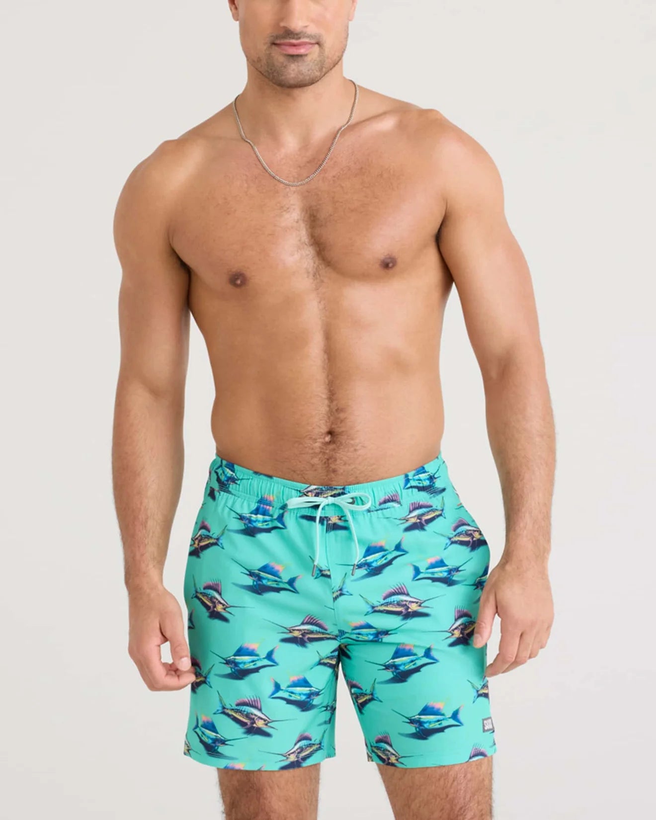 SAXX OH BUOY 2N1 Stretch Swim Volley 7" with liner in Great Catch- Surf Blue